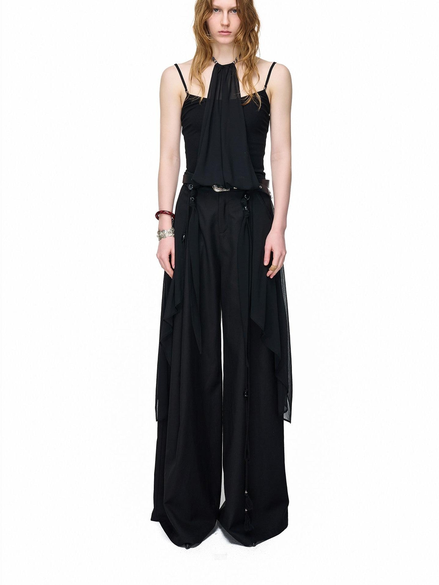 NORTH NODE Halter Neck Chiffon Splice Faux Two Piece Women&