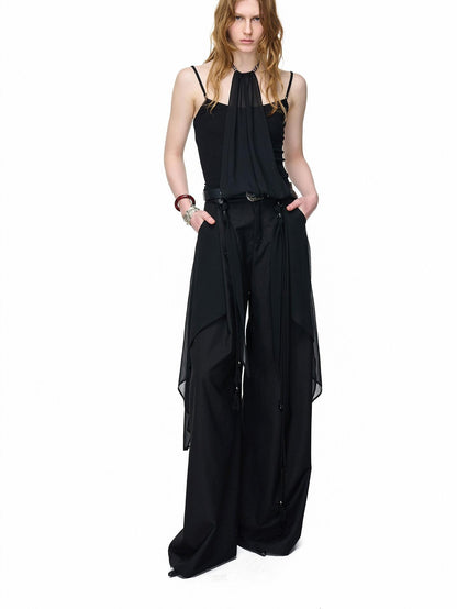 NORTH NODE Halter Neck Chiffon Splice Faux Two Piece Women&