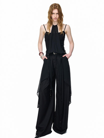 NORTH NODE Halter Neck Chiffon Splice Faux Two Piece Women&