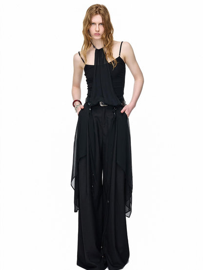 NORTH NODE Halter Neck Chiffon Splice Faux Two Piece Women&
