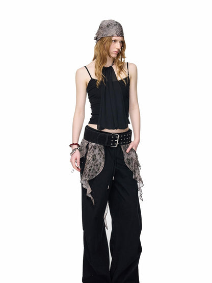 NORTH NODE Halter Neck Chiffon Splice Faux Two Piece Women&