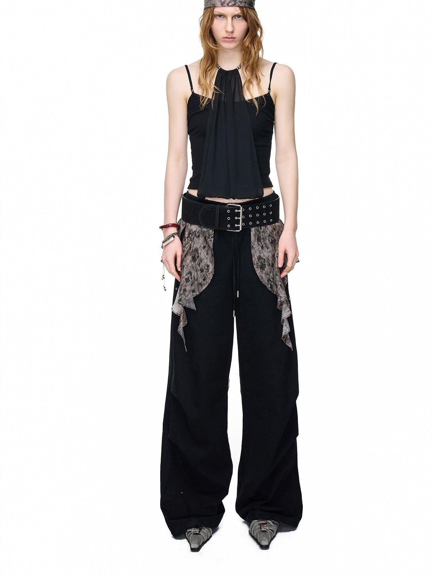 NORTH NODE Halter Neck Chiffon Splice Faux Two Piece Women&