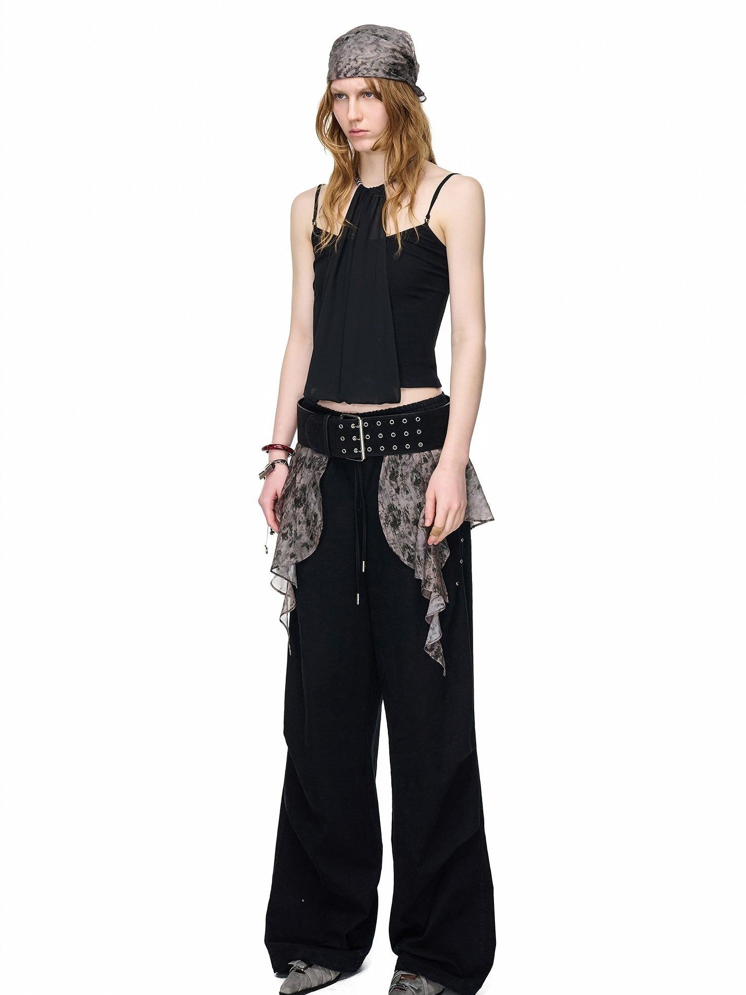NORTH NODE Halter Neck Chiffon Splice Faux Two Piece Women&