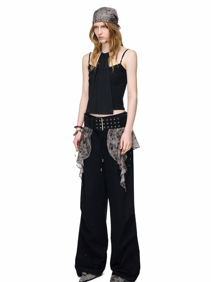 NORTH NODE Halter Neck Chiffon Splice Faux Two Piece Women&