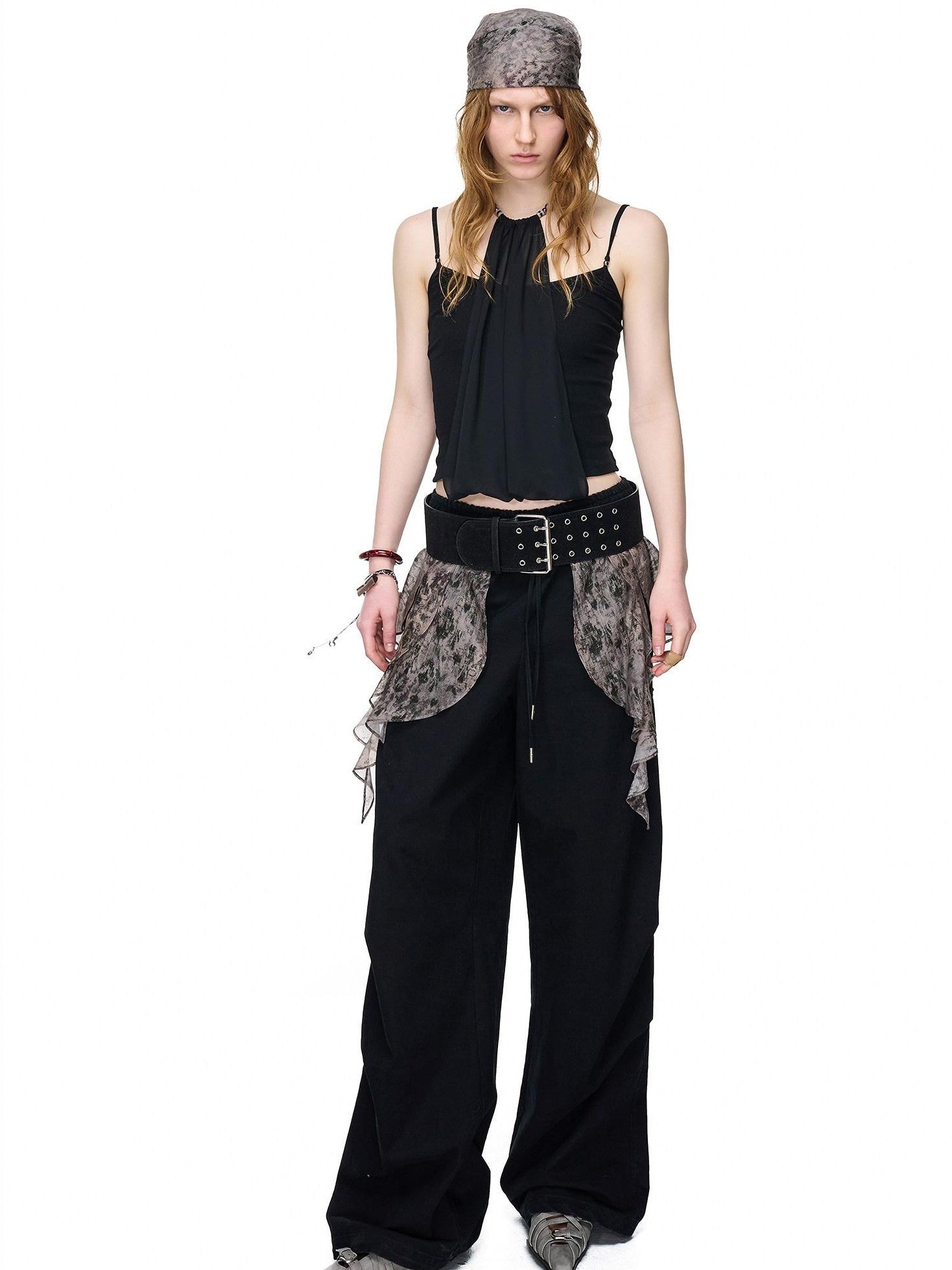 NORTH NODE Halter Neck Chiffon Splice Faux Two Piece Women&