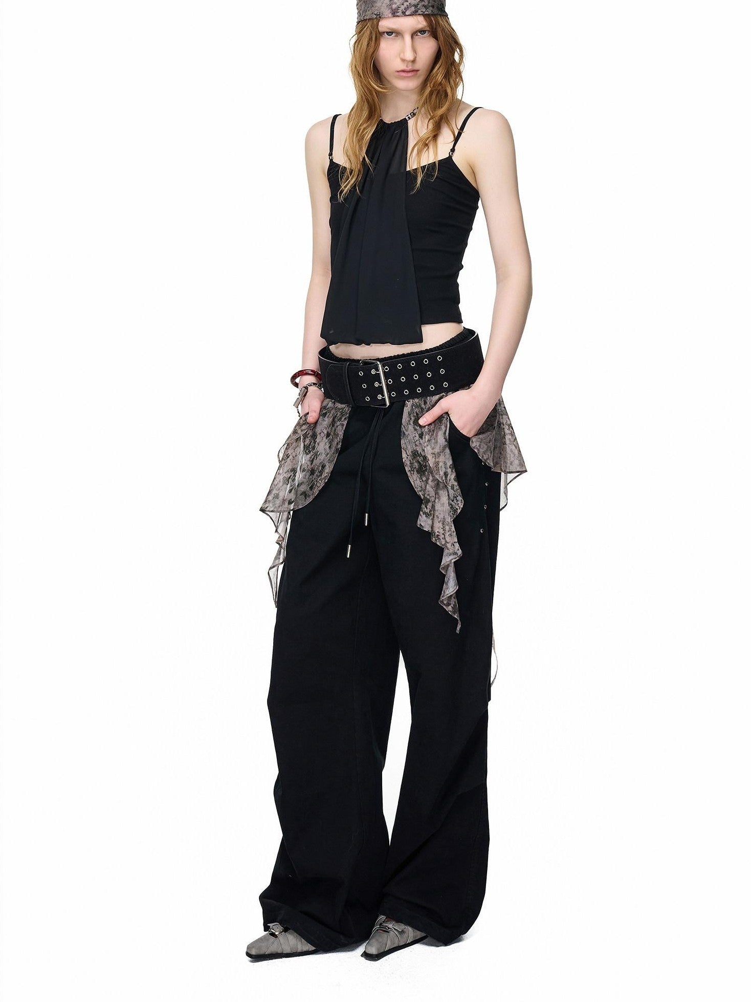 NORTH NODE Halter Neck Chiffon Splice Faux Two Piece Women&