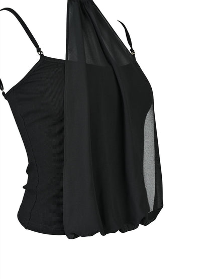NORTH NODE Halter Neck Chiffon Splice Faux Two Piece Women&
