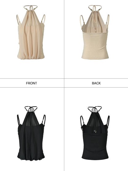 NORTH NODE Halter Neck Chiffon Splice Faux Two Piece Women&