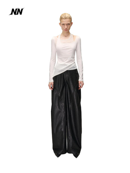 NORTH NODE Halter Patchwork Colorblock Faux Layered Women&