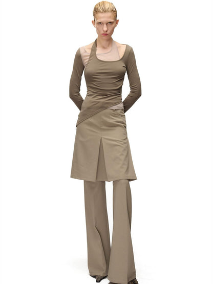 NORTH NODE Halter Patchwork Colorblock Faux Layered Women&