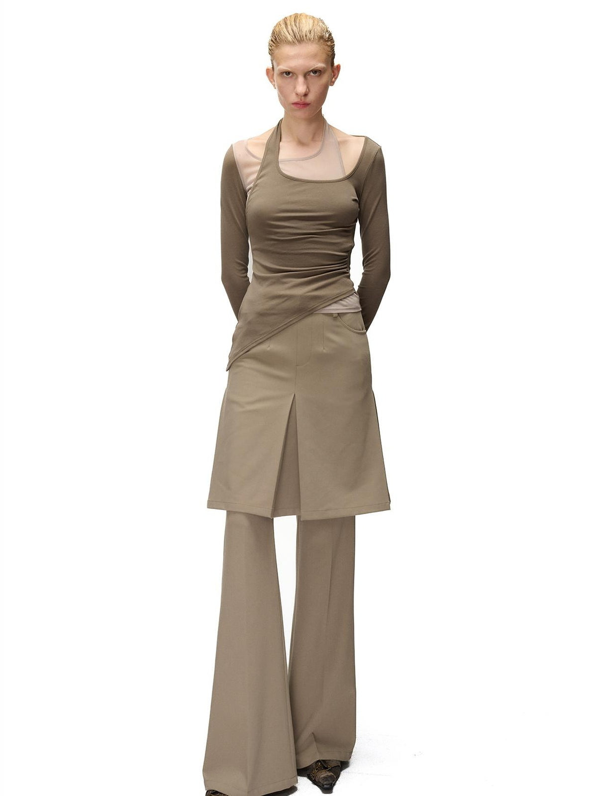 NORTH NODE Halter Patchwork Colorblock Faux Layered Women&