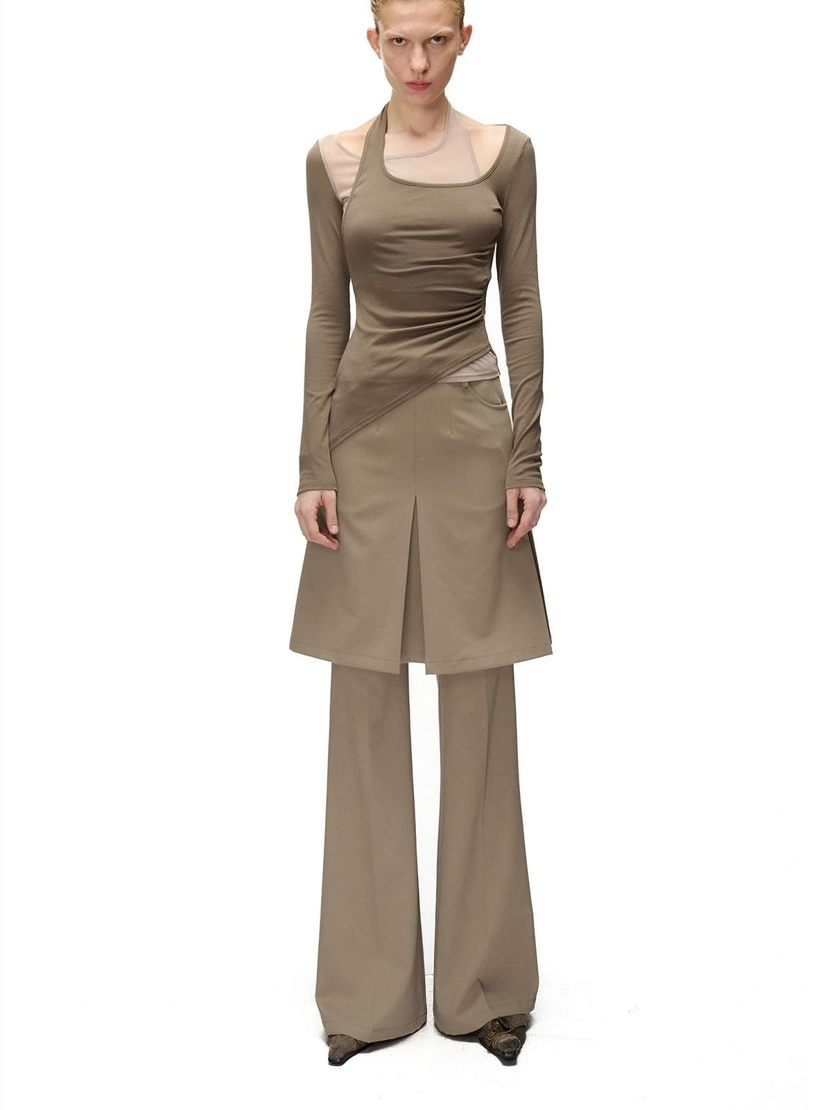 NORTH NODE Halter Patchwork Colorblock Faux Layered Women&