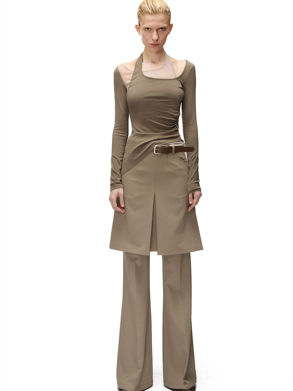NORTH NODE Halter Patchwork Colorblock Faux Layered Women&