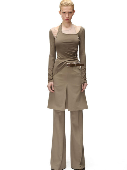 NORTH NODE Halter Patchwork Colorblock Faux Layered Women&