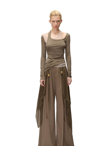 NORTH NODE Halter Patchwork Colorblock Faux Layered Women&