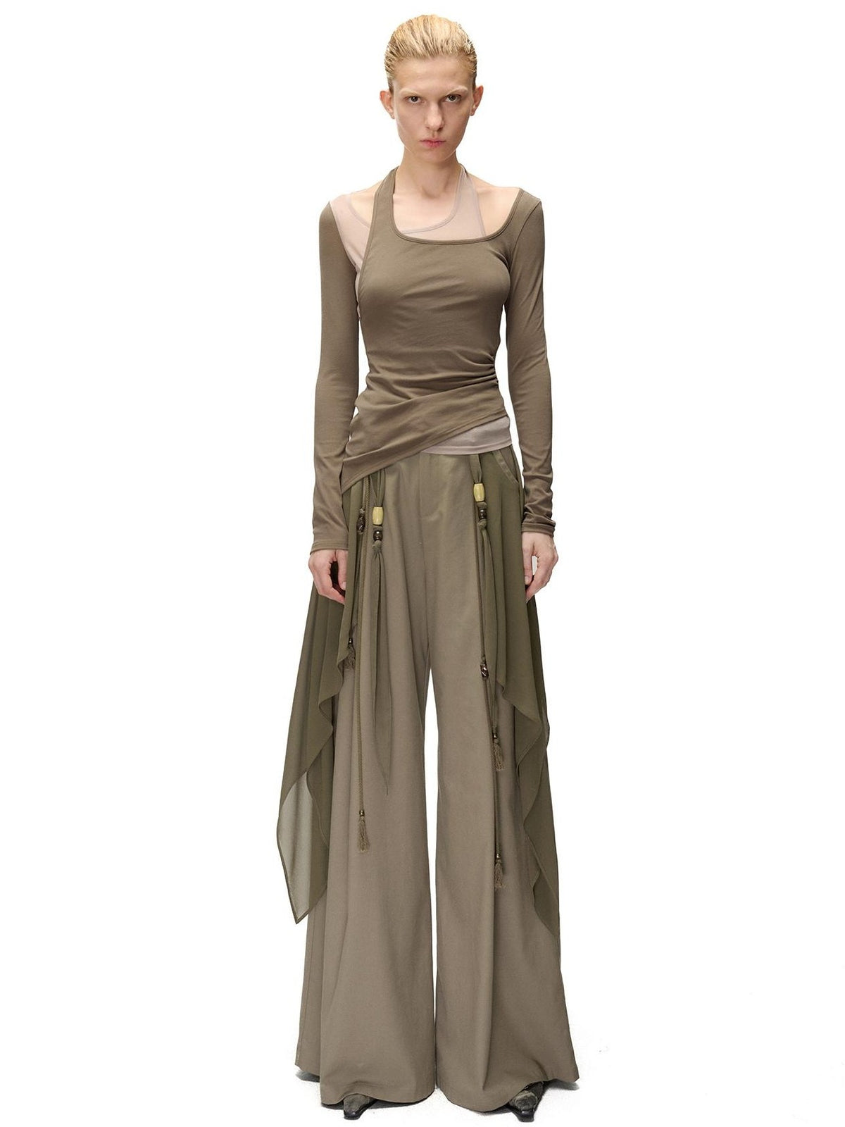 NORTH NODE Halter Patchwork Colorblock Faux Layered Women&