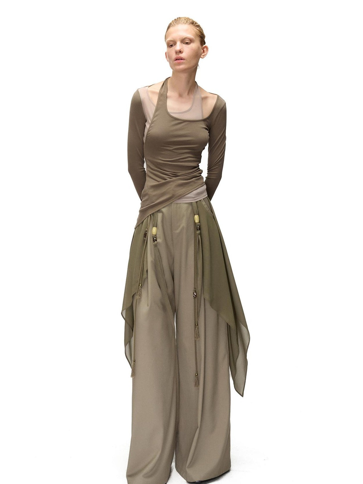 NORTH NODE Halter Patchwork Colorblock Faux Layered Women&