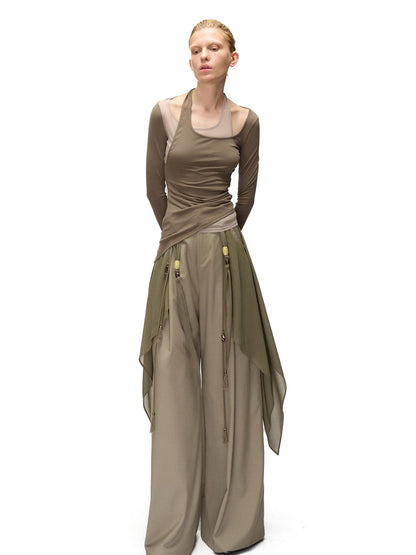 NORTH NODE Halter Patchwork Colorblock Faux Layered Women&