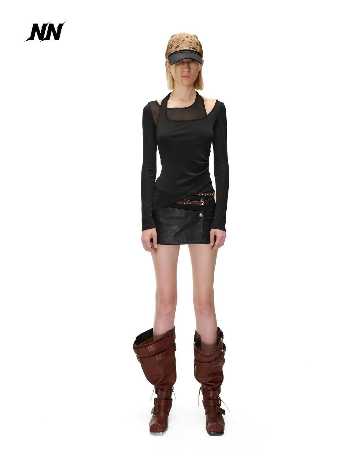 NORTH NODE Halter Patchwork Colorblock Faux Layered Women&