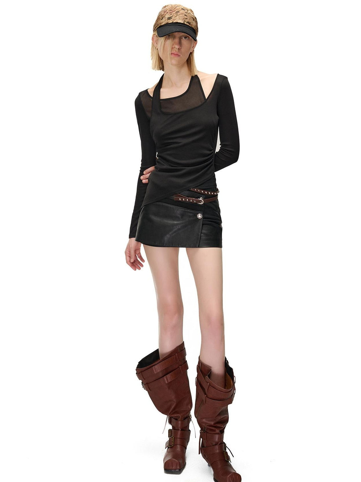 NORTH NODE Halter Patchwork Colorblock Faux Layered Women&