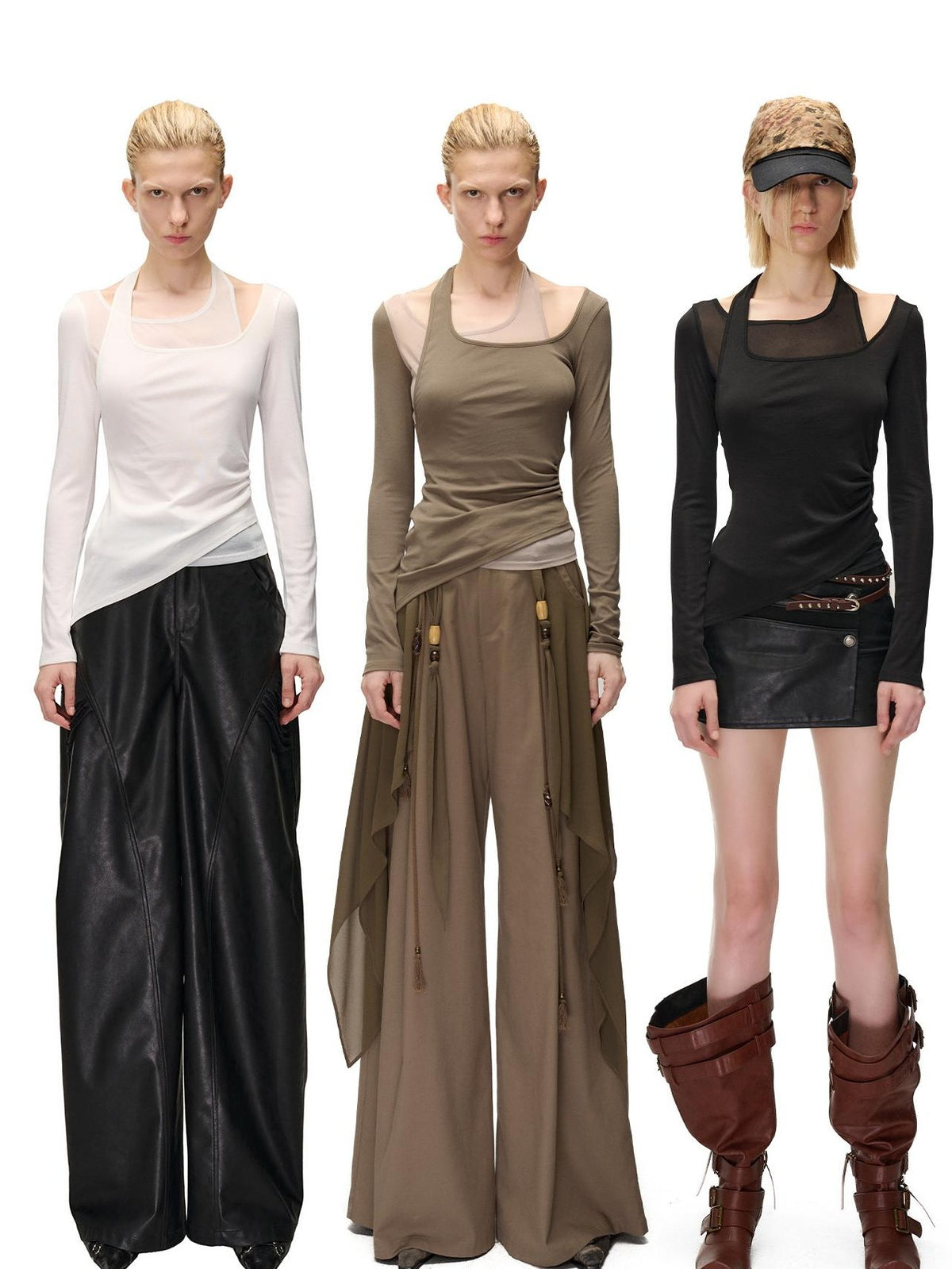 NORTH NODE Halter Patchwork Colorblock Faux Layered Women&