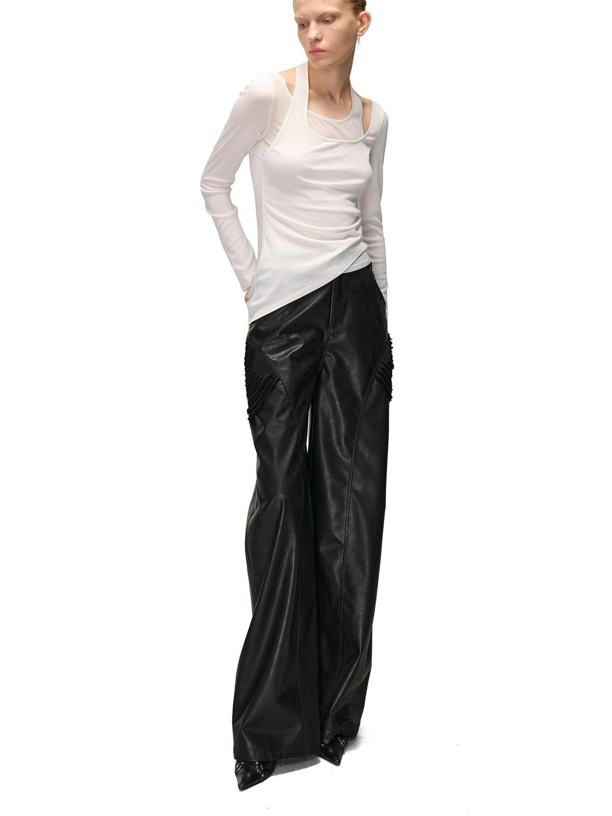 NORTH NODE Halter Patchwork Colorblock Faux Layered Women&