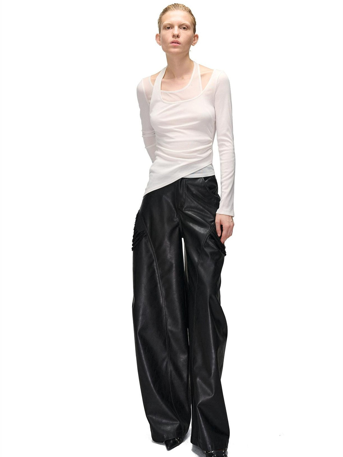 NORTH NODE Halter Patchwork Colorblock Faux Layered Women&