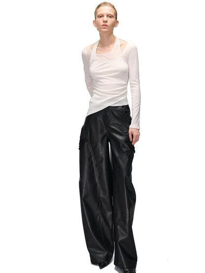 NORTH NODE Halter Patchwork Colorblock Faux Layered Women&