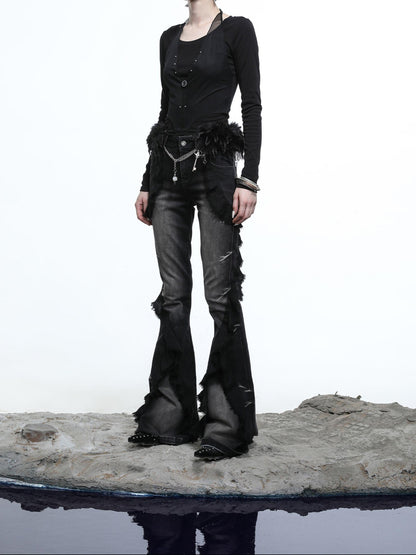 NORTH NODE Halter Splice Mesh Faux Layer Removable Trim Women&