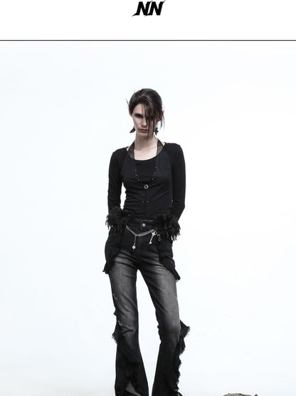 NORTH NODE Halter Splice Mesh Faux Layer Removable Trim Women&