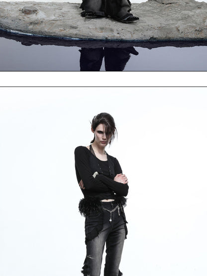 NORTH NODE Halter Splice Mesh Faux Layer Removable Trim Women&