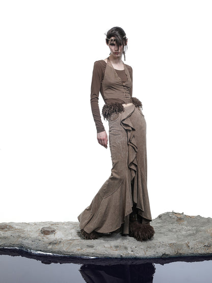 NORTH NODE Halter Splice Mesh Faux Layer Removable Trim Women&