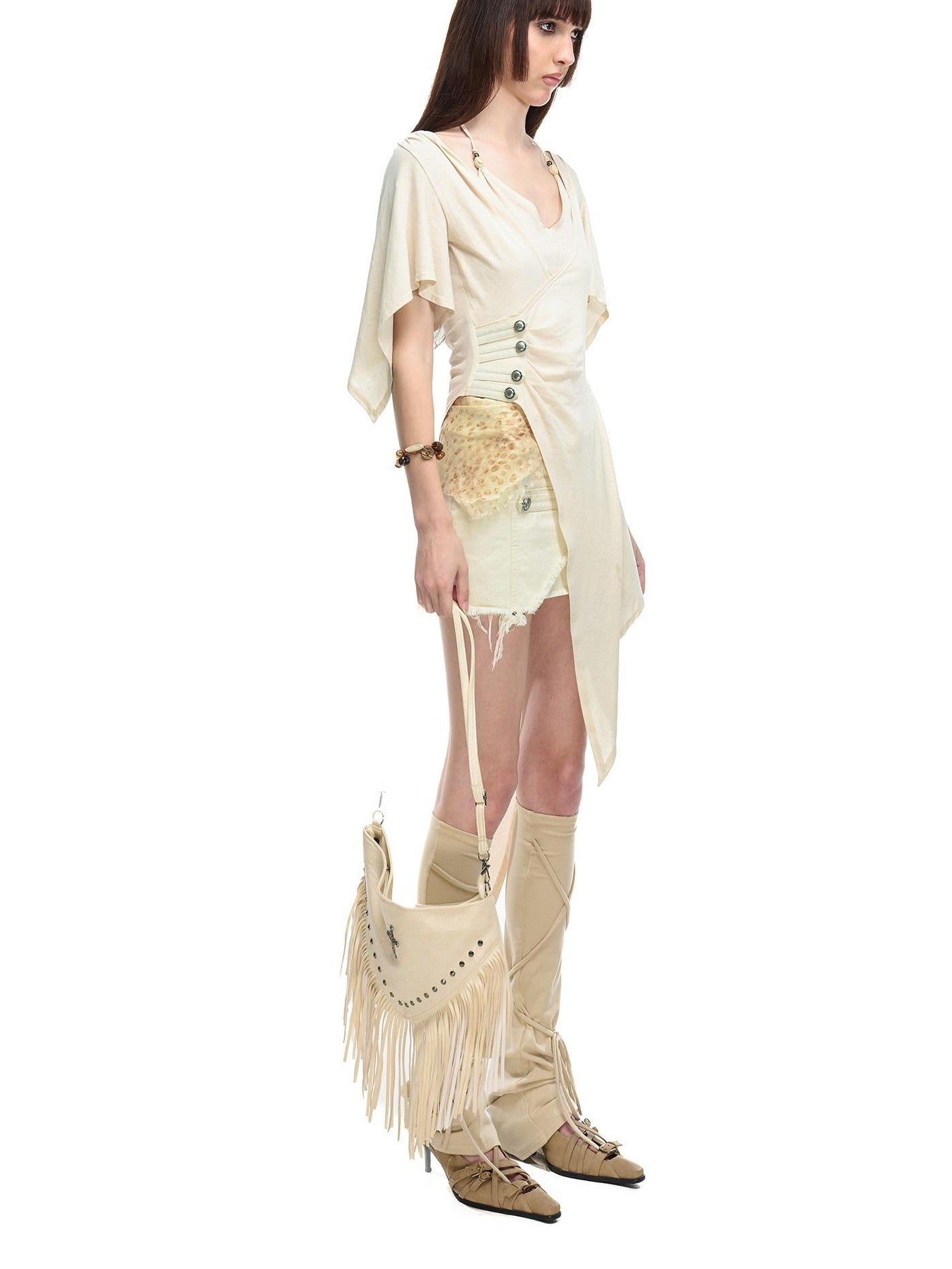 NORTH NODE Halter V-neck Irregular Diagonal Pleated Women&