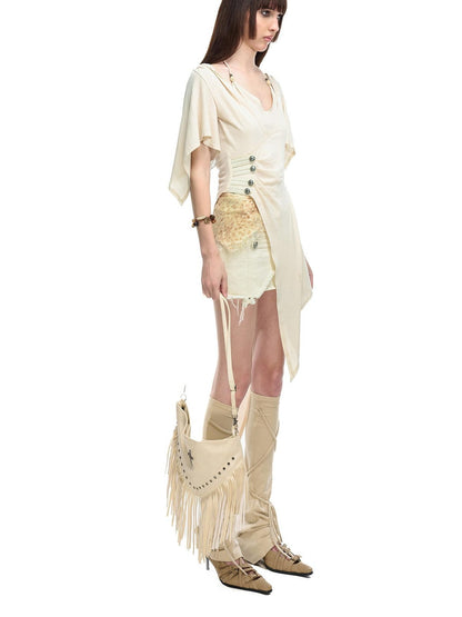 NORTH NODE Halter V-neck Irregular Diagonal Pleated Women&