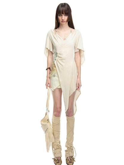 NORTH NODE Halter V-neck Irregular Diagonal Pleated Women&