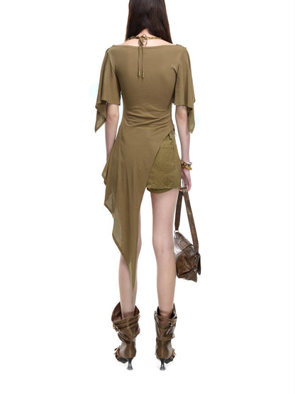 NORTH NODE Halter V-neck Irregular Diagonal Pleated Women&