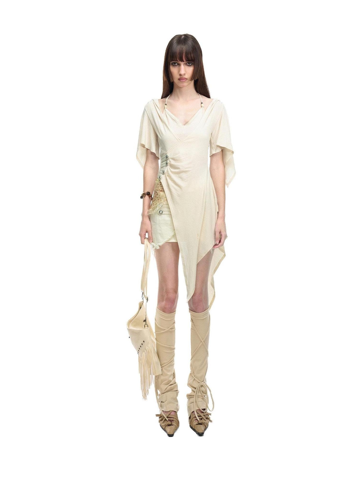 NORTH NODE Halter V-neck Irregular Diagonal Pleated Women&