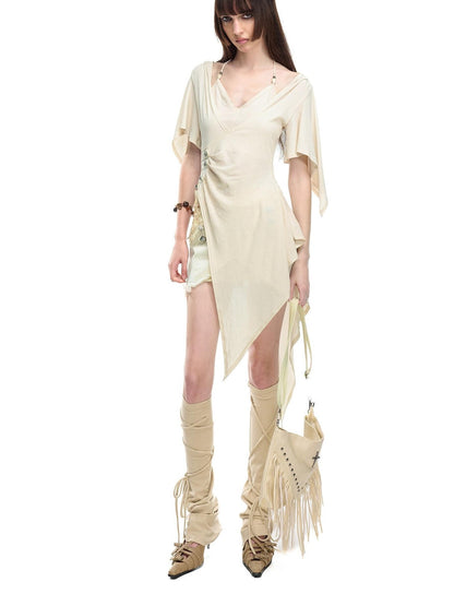 NORTH NODE Halter V-neck Irregular Diagonal Pleated Women&