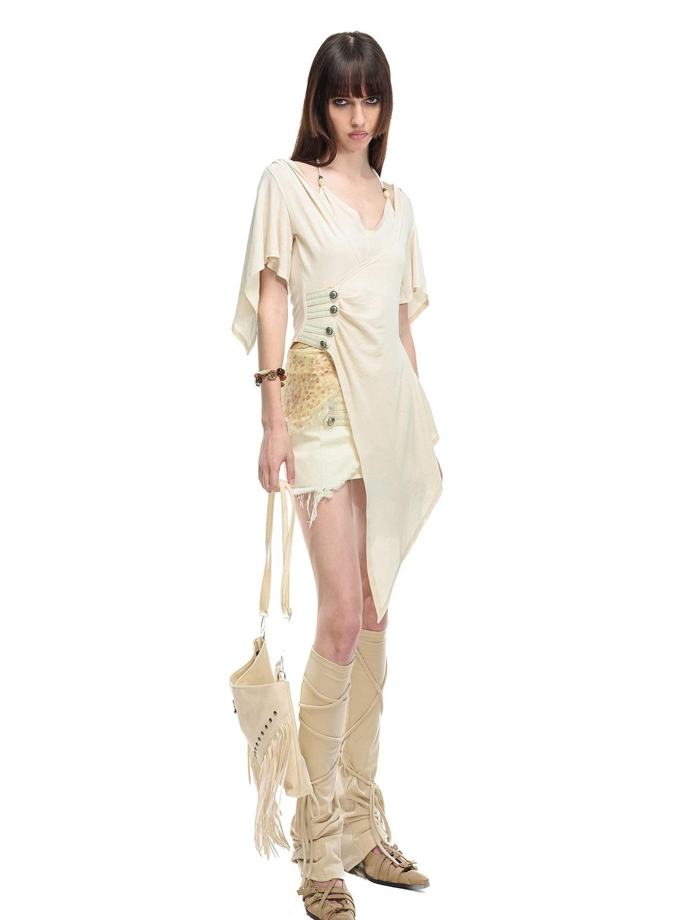 NORTH NODE Halter V-neck Irregular Diagonal Pleated Women&