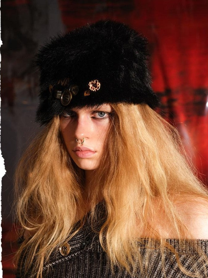 NORTH NODE Handmade Button Detail Fuzzy Plush Cozy Women&