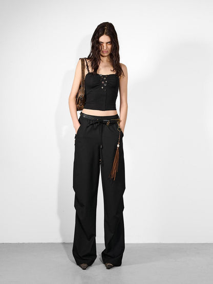 NORTH NODE Handmade Button Pleated Slim High Stretch Women&