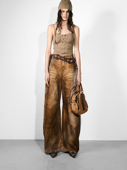 NORTH NODE Handmade Button Pleated Slim High Stretch Women&