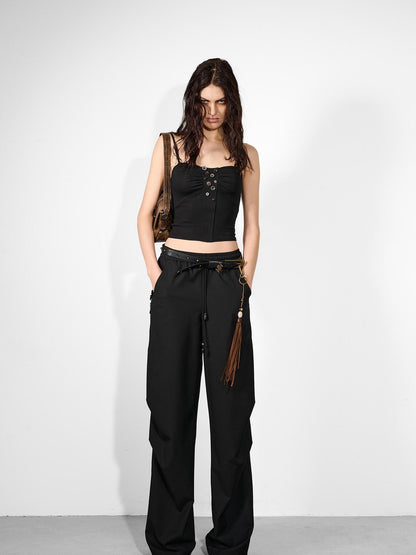 NORTH NODE Handmade Button Pleated Slim High Stretch Women&
