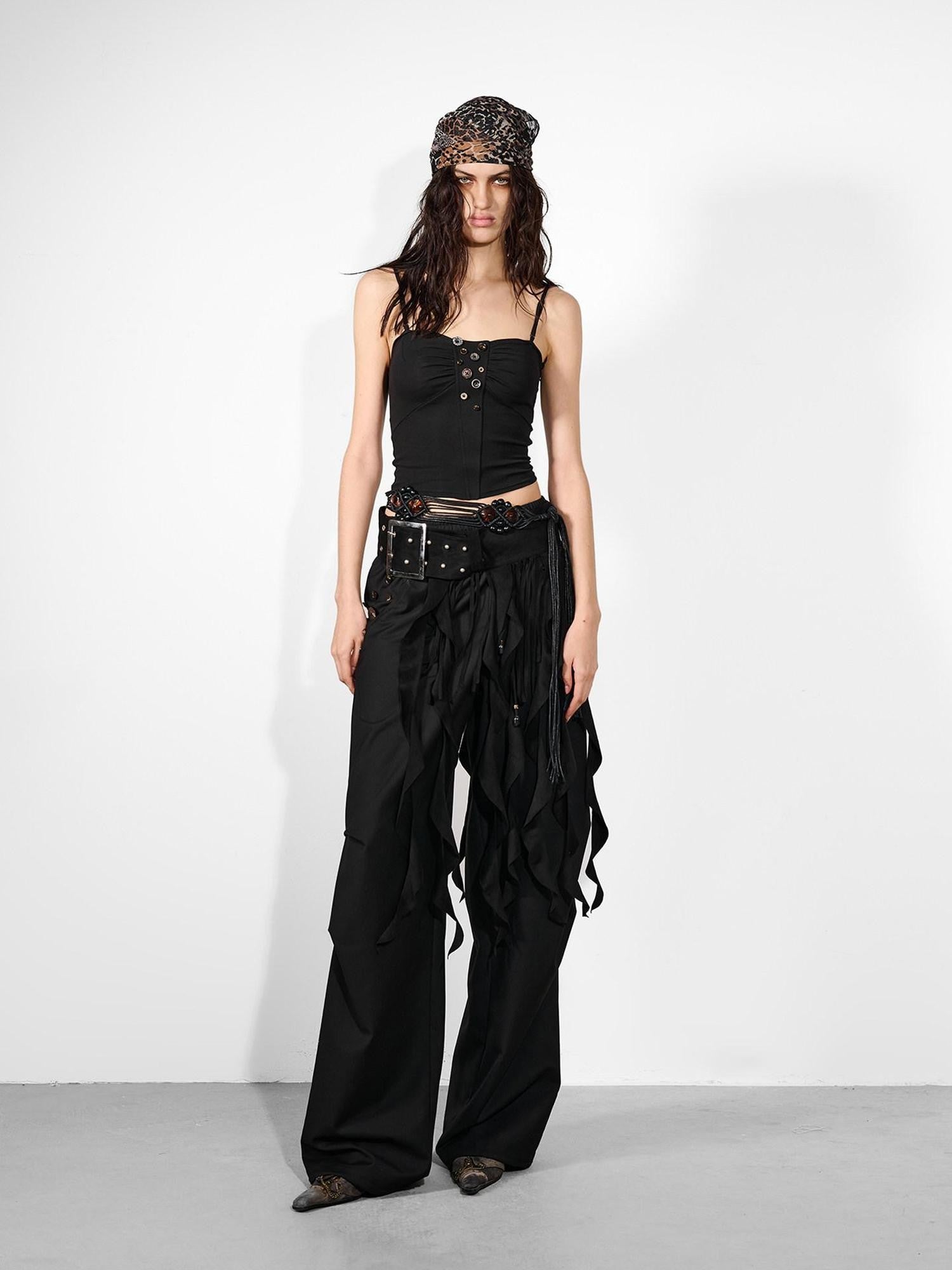 NORTH NODE Handmade Button Pleated Slim High Stretch Women&