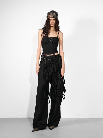 NORTH NODE Handmade Button Pleated Slim High Stretch Women&