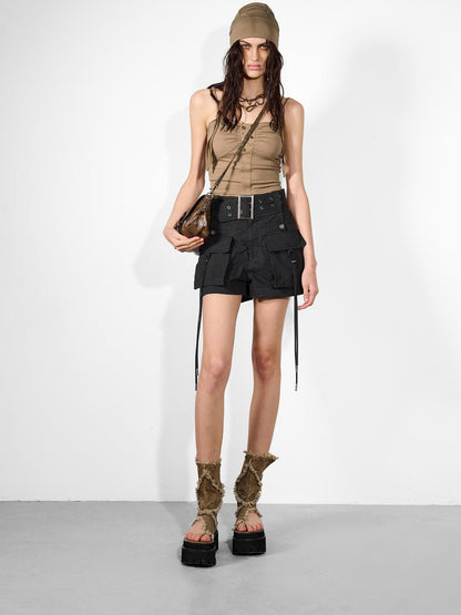 NORTH NODE Handmade Button Pleated Slim High Stretch Women&