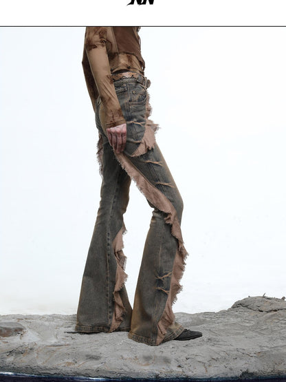 NORTH NODE Heavy Wash Ruffle Spliced Patchwork Punk Women&