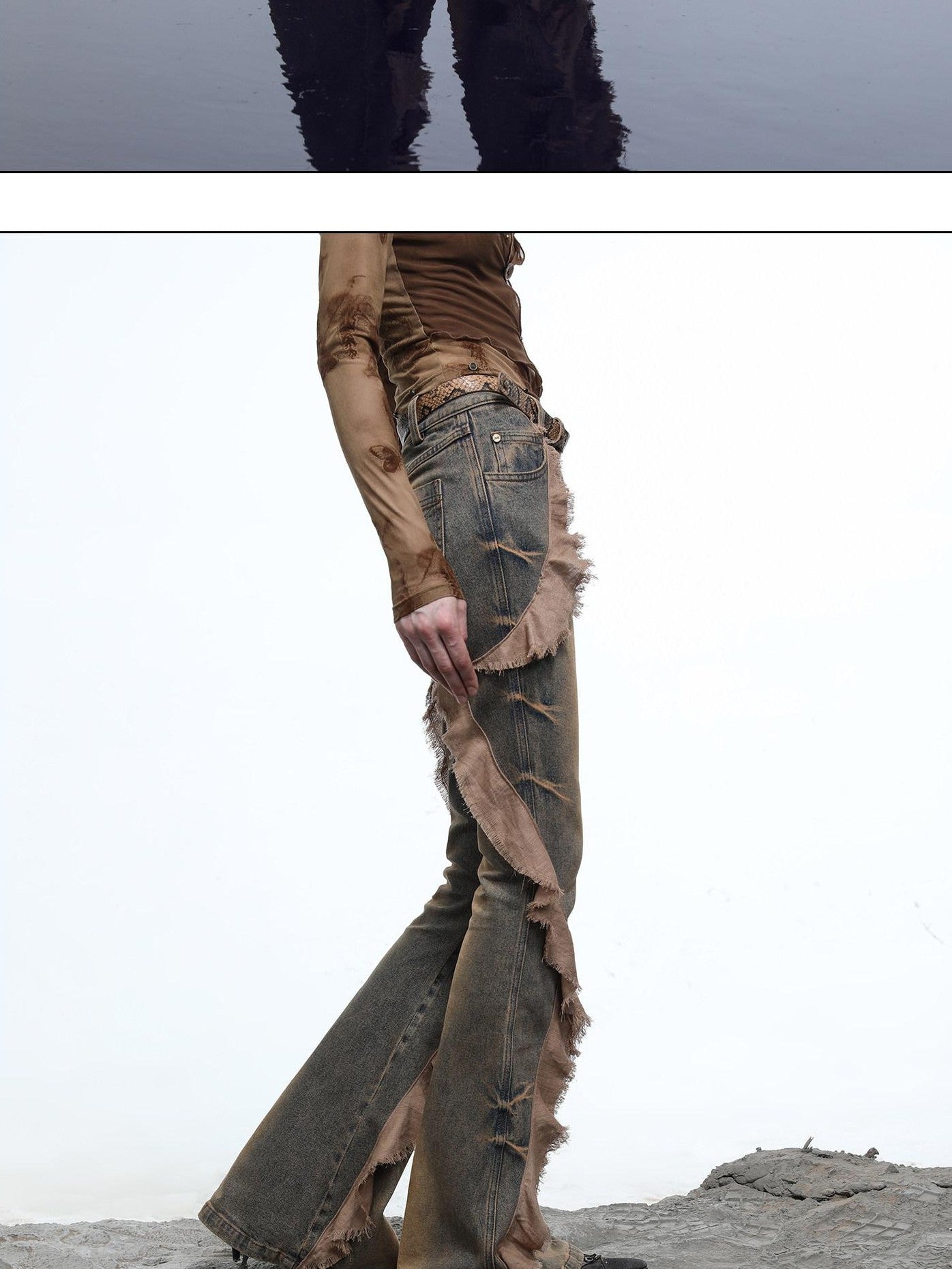 NORTH NODE Heavy Wash Ruffle Spliced Patchwork Punk Women&