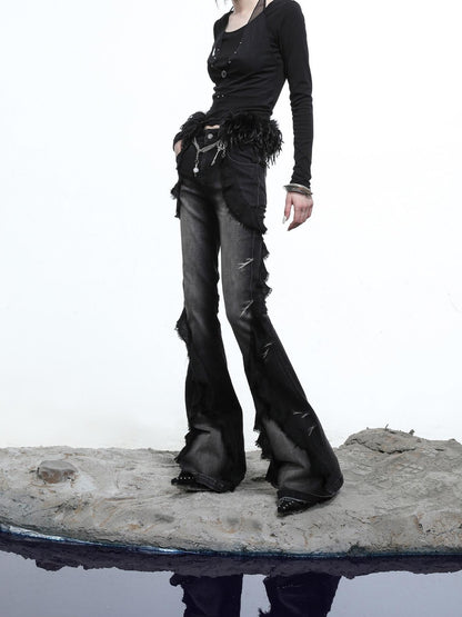 NORTH NODE Heavy Wash Ruffle Spliced Patchwork Punk Women&