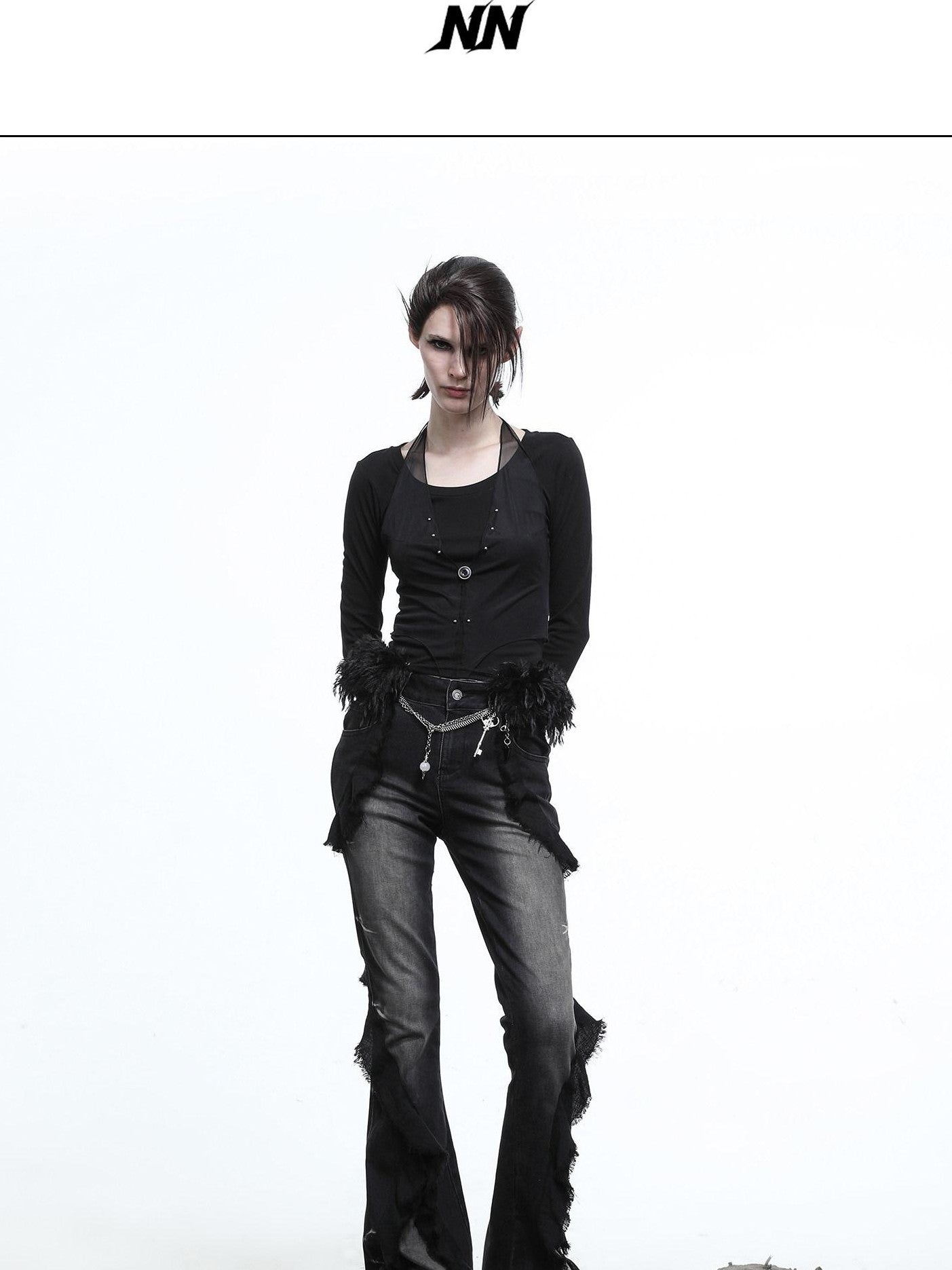 NORTH NODE Heavy Wash Ruffle Spliced Patchwork Punk Women&